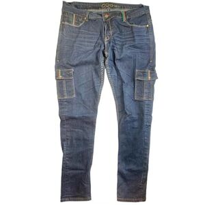 Coogi Y2K Skinny Slim Tapered Fit Dark Wash Blue Jeans, [Sz 16W]